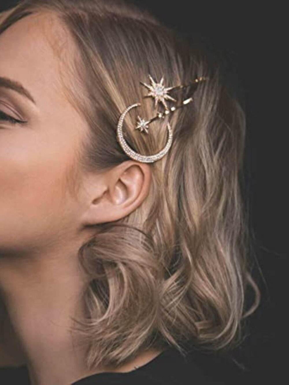 New - Moon Star Hair Clips Gold‎ Stars Hair pins Crystal Celestial Hair